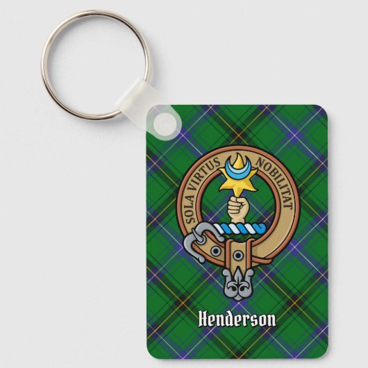 Clan Henderson Crest over Tartan Sleutelhanger (Voorkant)