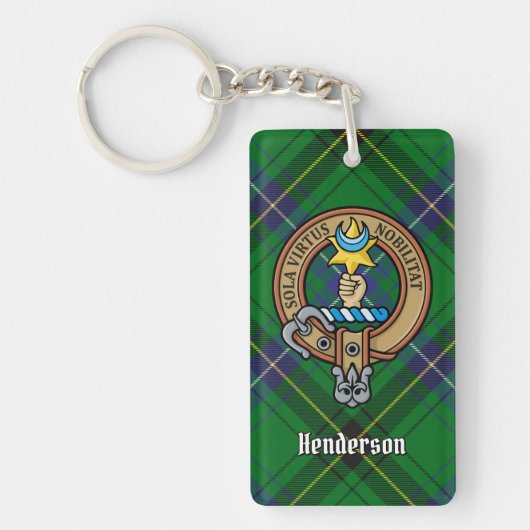 Clan Henderson Crest over Tartan Sleutelhanger (Voorkant)