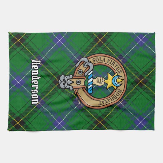 Clan Henderson Crest over Tartan Theedoek (Horizontaal)