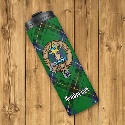 Clan Henderson Crest over Tartan Thermosbeker