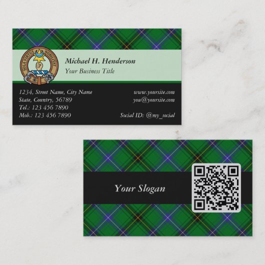 Clan Henderson Crest over Tartan Visitekaartje (Voorkant / Achterkant)