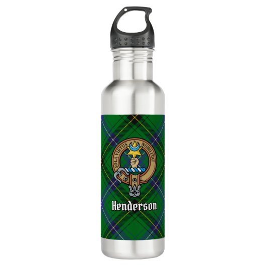 Clan Henderson Crest over Tartan Waterfles (Voorkant)