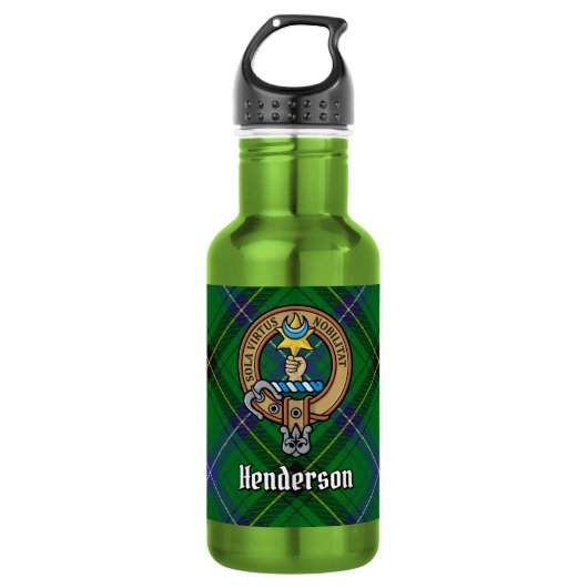Clan Henderson Wapen over Tartan Waterfles (Voorkant)