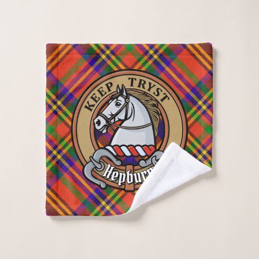 Clan Hepburn Crest over Tartan Bad Handdoek (Wasdoekje)