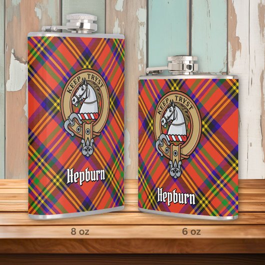 Clan Hepburn Crest over Tartan Heupfles