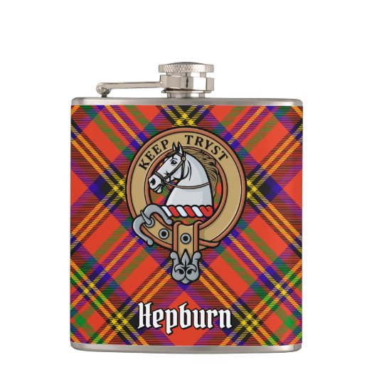 Clan Hepburn Crest over Tartan Heupfles (Voorkant)