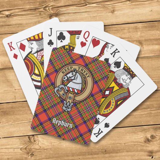 Clan Hepburn Crest over Tartan Pokerkaarten