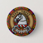 Clan Hepburn Crest over Tartan Ronde Button 5,7 Cm (Voorkant)