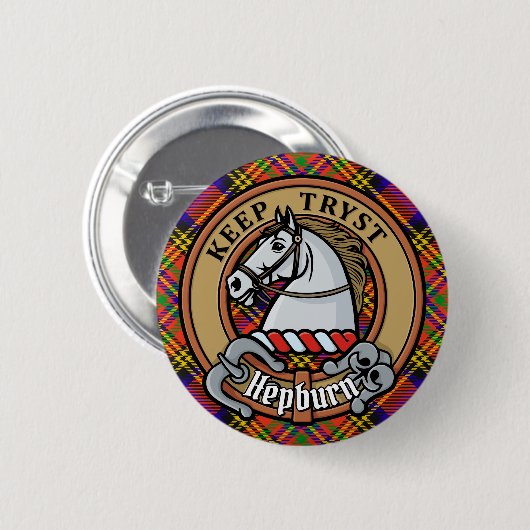 Clan Hepburn Crest over Tartan Ronde Button 5,7 Cm (Voorkant /achterkant)