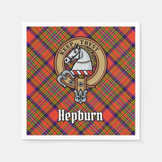 Clan Hepburn Crest over Tartan Servet (Voorkant)