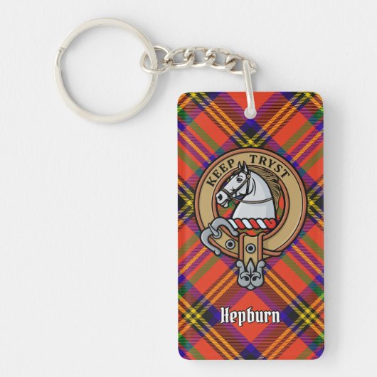 Clan Hepburn Crest over Tartan Sleutelhanger (Voorkant)