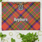 Clan Hepburn Crest over Tartan Theedoek (Gevouwen)