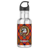 Clan Hepburn Crest over Tartan Waterfles (Voorkant)
