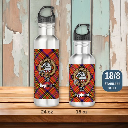 Clan Hepburn Crest over Tartan Waterfles