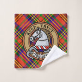 Clan Hepburn Wapen over Tartan Bad Handdoek (Wasdoekje)