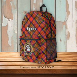 Clan Hepburn Wapen over Tartan Bedrukte Rugzak