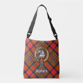 Clan Hepburn Wapen over Tartan Crossbody Tas (Voorkant)