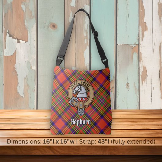 Clan Hepburn Wapen over Tartan Crossbody Tas