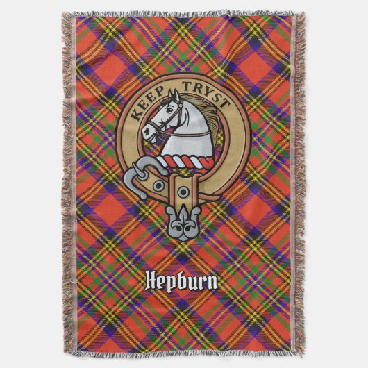 Clan Hepburn Wapen over Tartan Deken (Voorkant Verticaal)
