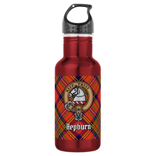Clan Hepburn Wapen over Tartan Waterfles (Voorkant)