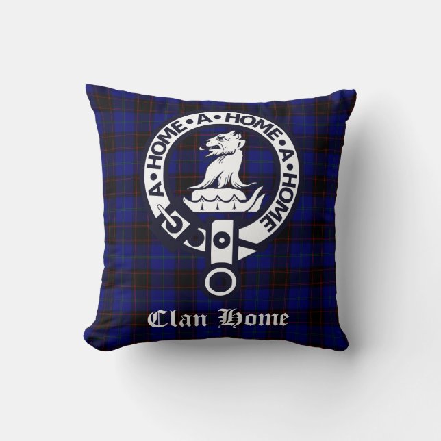 Clan Home Crest Badge en Tartan Kussen (Voorkant)