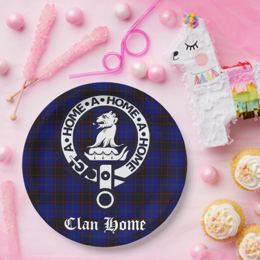 Clan Home Crest Badge en Tartan Papieren Bordje (Feest)