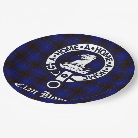 Clan Home Crest Badge en Tartan Papieren Bordje (Gekanteld)