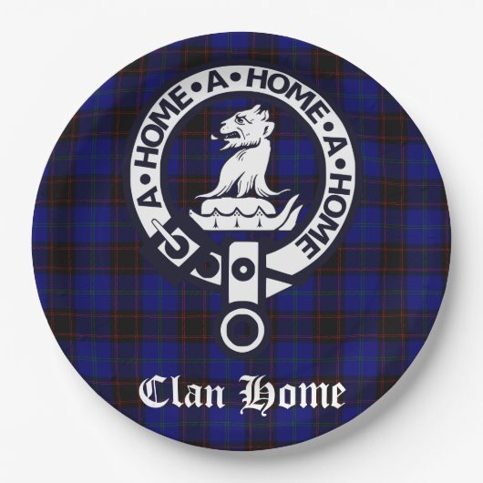 Clan Home Crest Badge en Tartan Papieren Bordje (Voorkant)