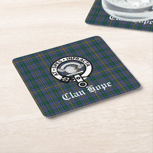 Clan Hope Crest Badge & Tartan Kartonnen Onderzetters (Schuin)