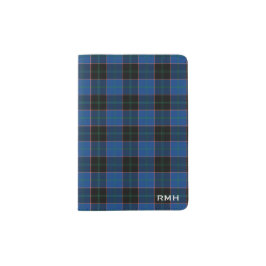 Clan Hume Royal Blue en Black Tartan Monogram Paspoorthouder