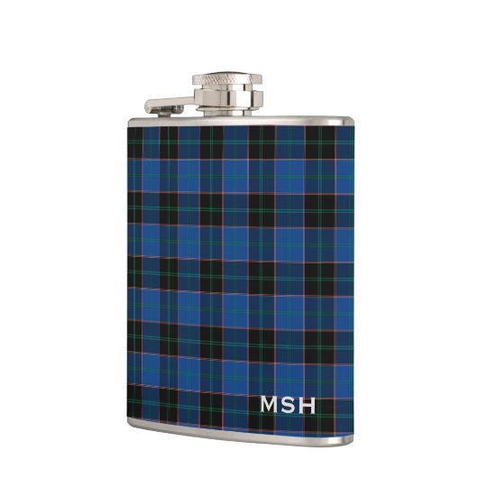 Clan Hume Tartan Blauw en Zwart Plaid Monogram Heupfles (Links)