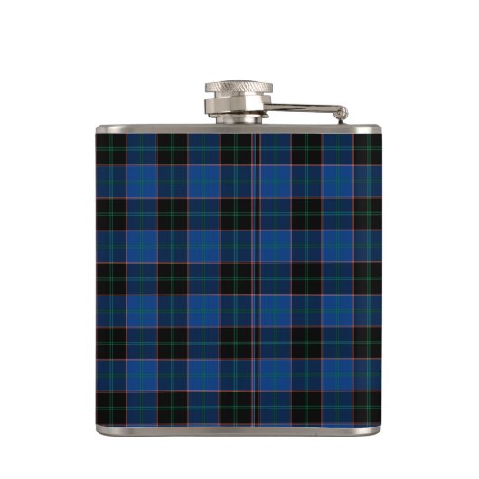 Clan Hume Tartan Blauw en Zwart Plaid Monogram Heupfles (Achterkant)