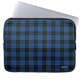 Clan Hume Tartan Blauw en Zwart Plaid Monogram Laptop Sleeve