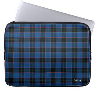 Clan Hume Tartan Blauw en Zwart Plaid Monogram Laptop Sleeve