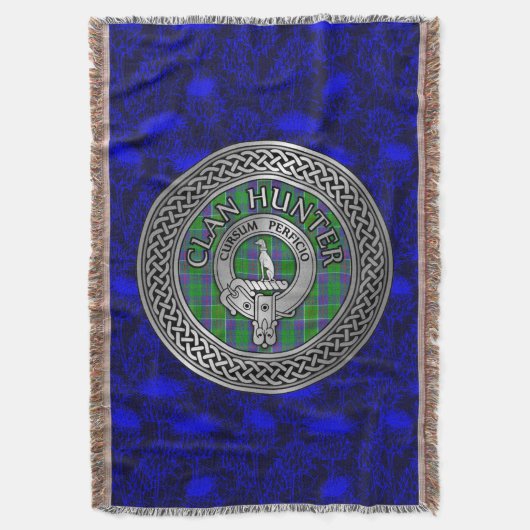 Clan Hunter Crest & Tartan Knot Deken (Voorkant Verticaal)