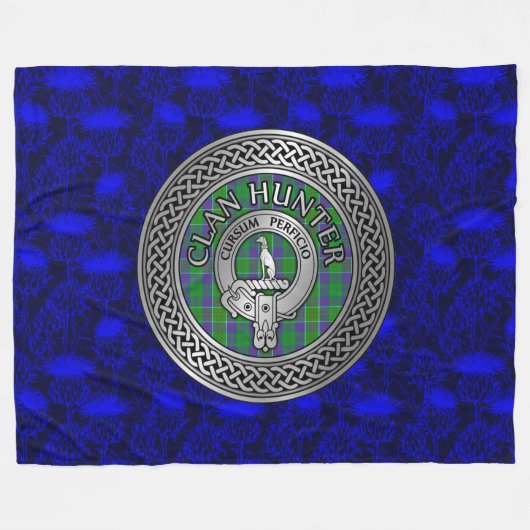 Clan Hunter Crest & Tartan Knot Fleece Deken (Voorkant (Horizontaal))