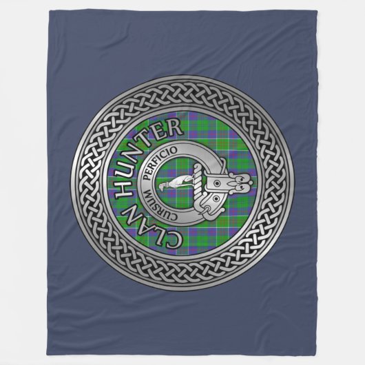 Clan Hunter Crest & Tartan Knot Fleece Deken (Voorkant)