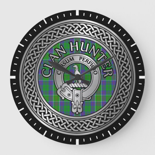 Clan Hunter Crest & Tartan Knot Grote Klok (Voorkant)