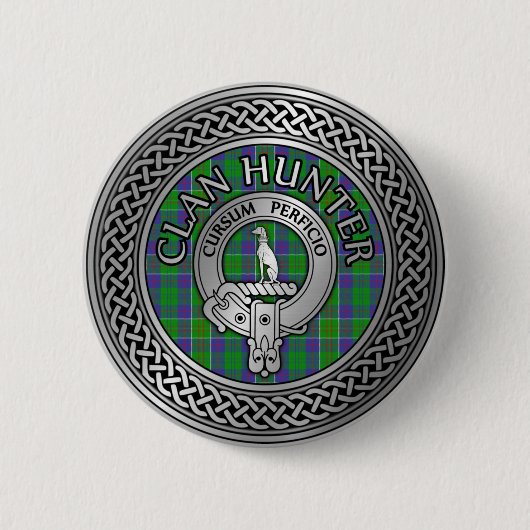 Clan Hunter Crest & Tartan Knot Ronde Button 5,7 Cm (Voorkant)