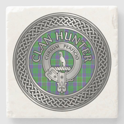Clan Hunter Crest & Tartan Knot Stenen Onderzetter (Voorkant)
