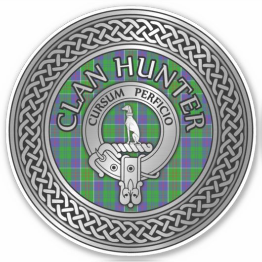 Clan Hunter Crest & Tartan Knot Sticker (Voorkant)
