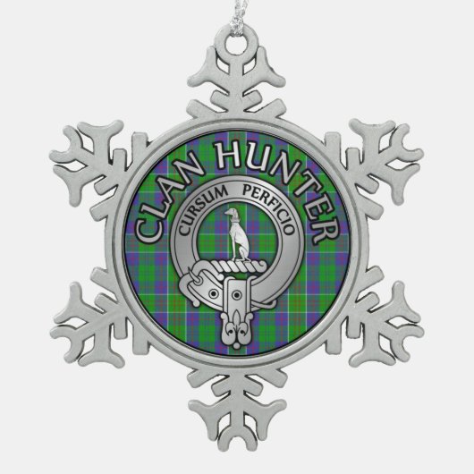 Clan Hunter Crest & Tartan Tin Sneeuwvlok Ornament (Voorkant)