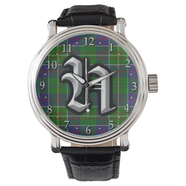 Clan Hunter Letter H Monogram Tartan Horloge (Voorkant)