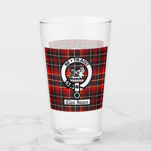 Clan Innes Crest Badge en Tartan Glas (Achterkant)