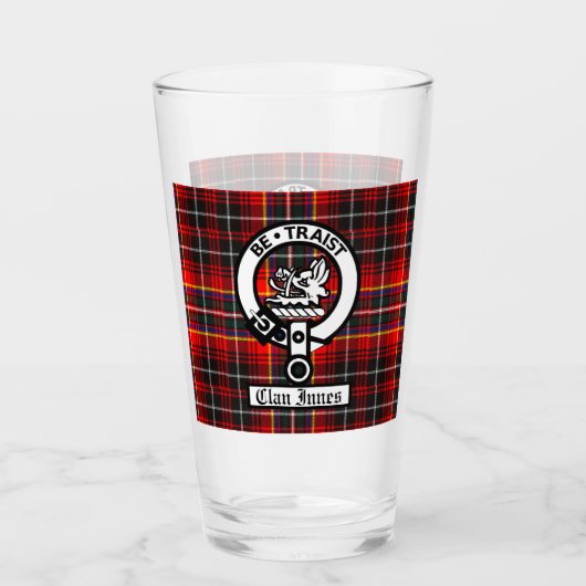 Clan Innes Crest Badge en Tartan Glas (Voorkant)