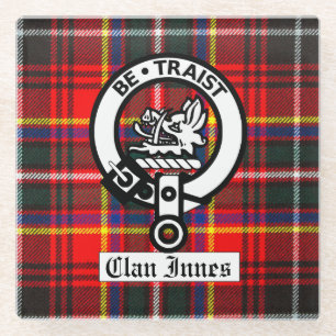 Clan Innes Crest Badge en Tartan Glazen Onderzetter