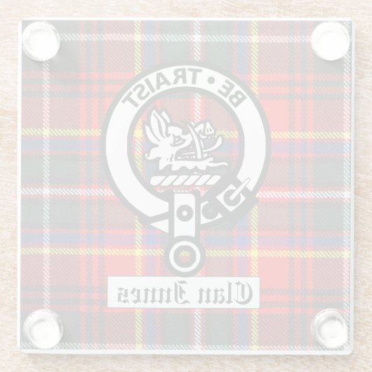 Clan Innes Crest Badge en Tartan Glazen Onderzetter (Achterkant)