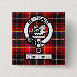 Clan Innes Crest Badge en Tartan Vierkante Button 5,1 Cm