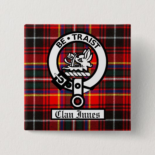 Clan Innes Crest Badge en Tartan Vierkante Button 5,1 Cm (Voorkant)