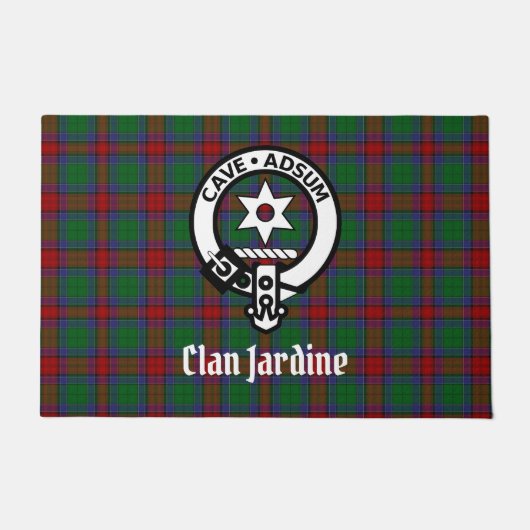 Clan Jardine Crest Badge en Tartan Deurmat (Voorkant)